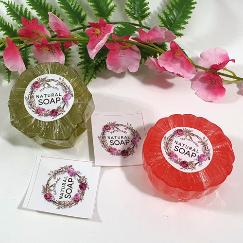 스티커 - 비누 내추럴솝 핑크 장미원형 20매입